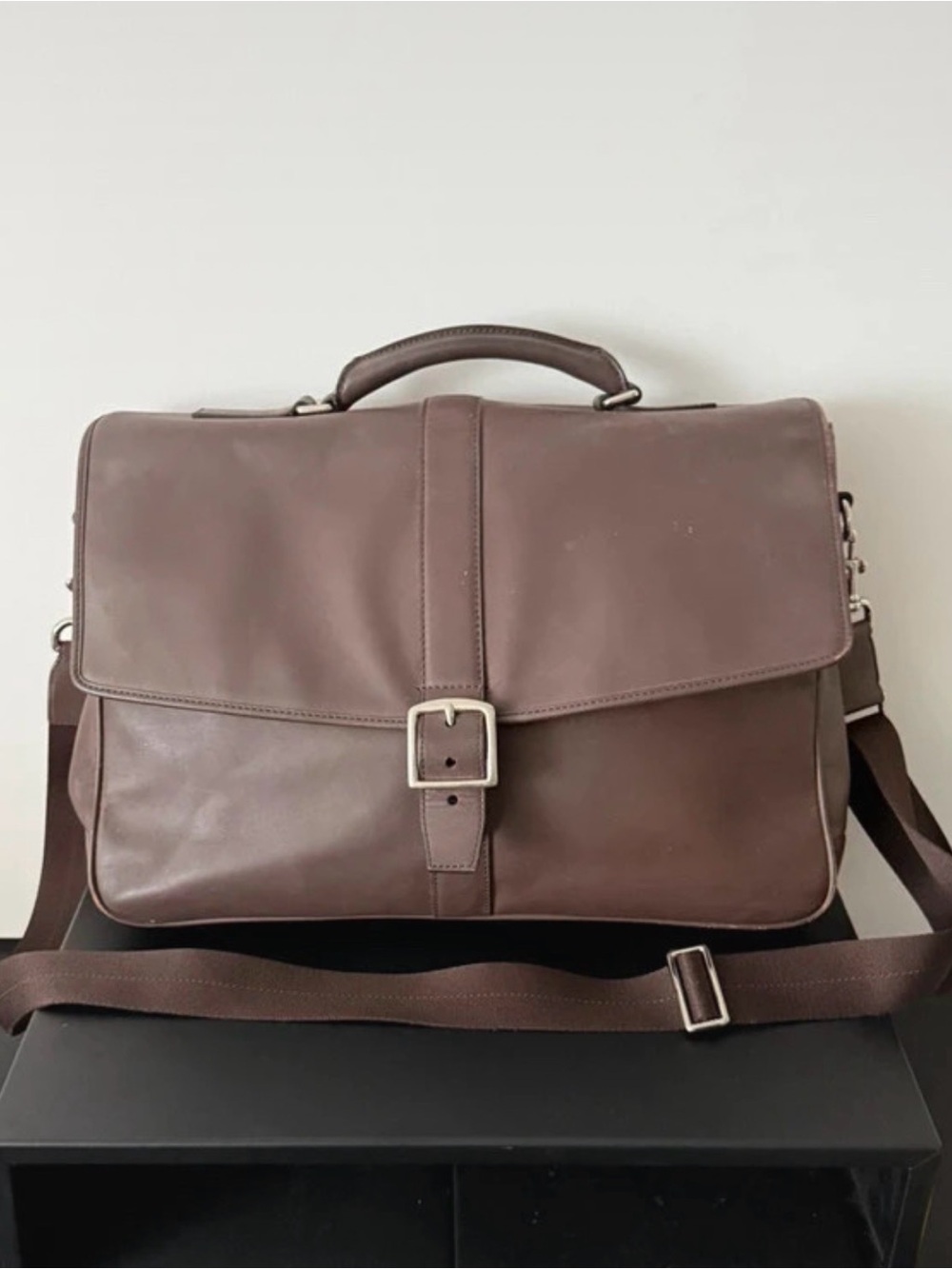 Coach Brown Leather Buckle Messenger Briefcase